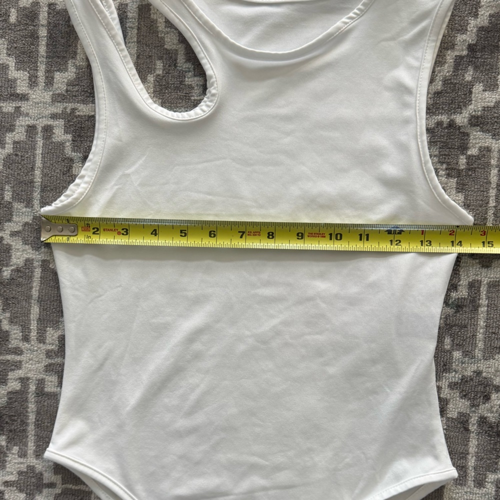 Soft White Woman’s Bodysuit Shoulder Cutout Fitted - Picture 8 of 10